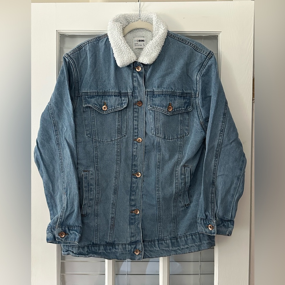 Ci Sono Women’s L Sherpa Lined Button-Up Blue Denim Jacket | SKU 0906